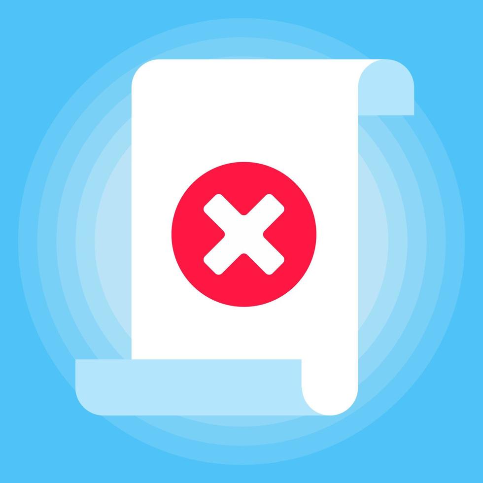 Document paper sheet page with claim form, check mark cross, text icon sign vector illustration. Symbol of document confirmation, delivery, verification flat design concept isolated on blue background