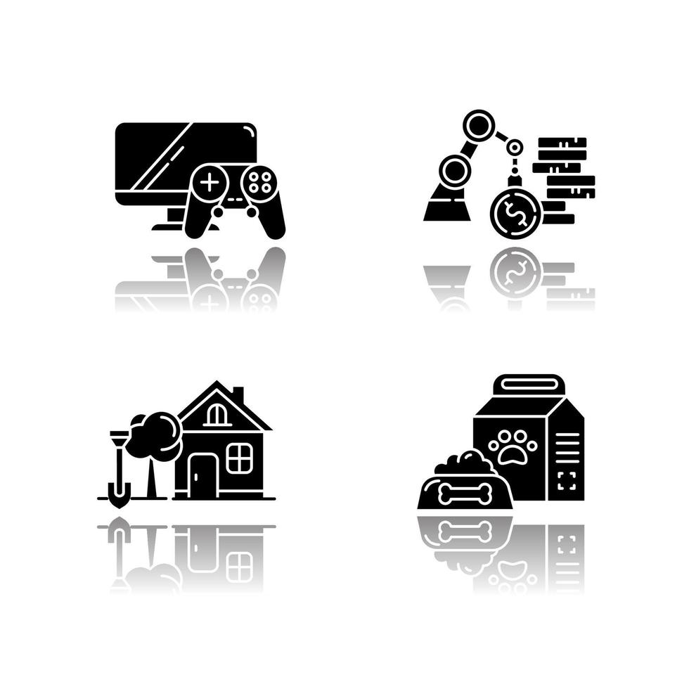 E commerce departments drop shadow black glyph icons set vector