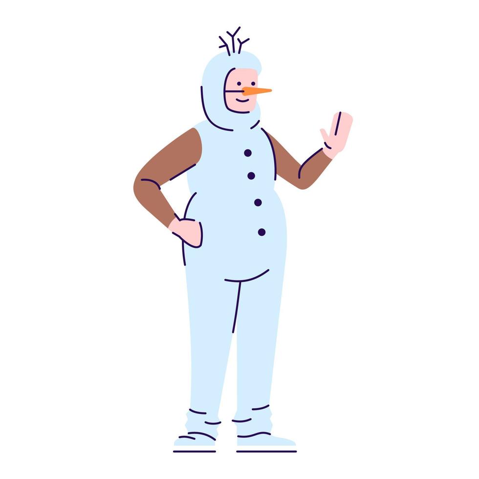 Man wearing snowman costume flat vector illustration