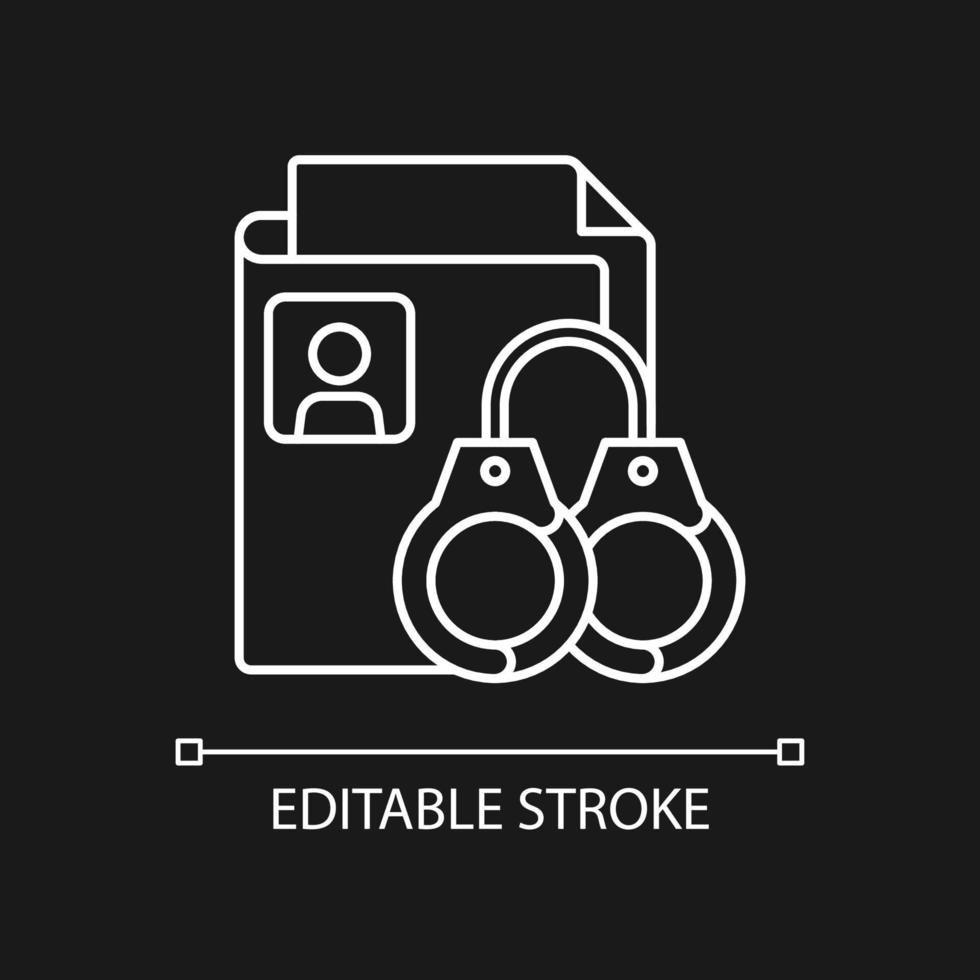 Sealing criminal records white linear icon for dark theme vector