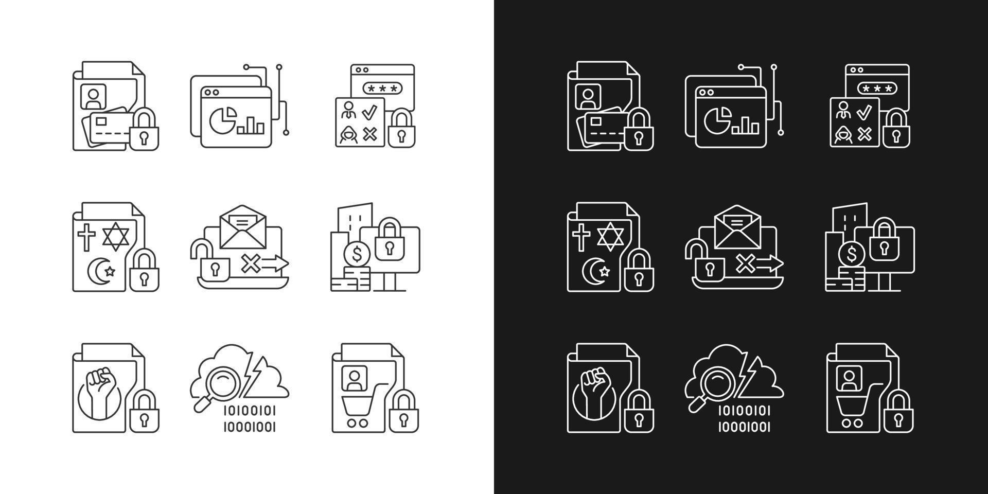 Personal information linear icons set for dark and light mode vector