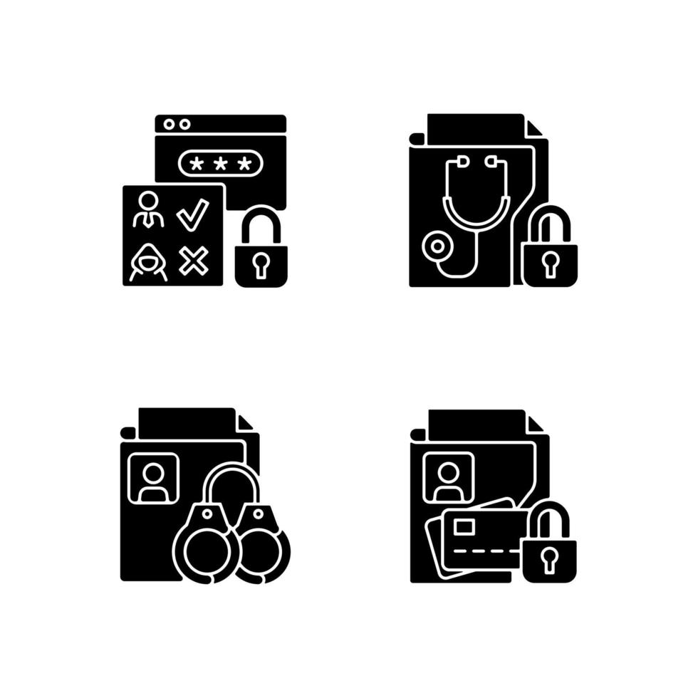 Information sensitivity black glyph icons set on white space vector