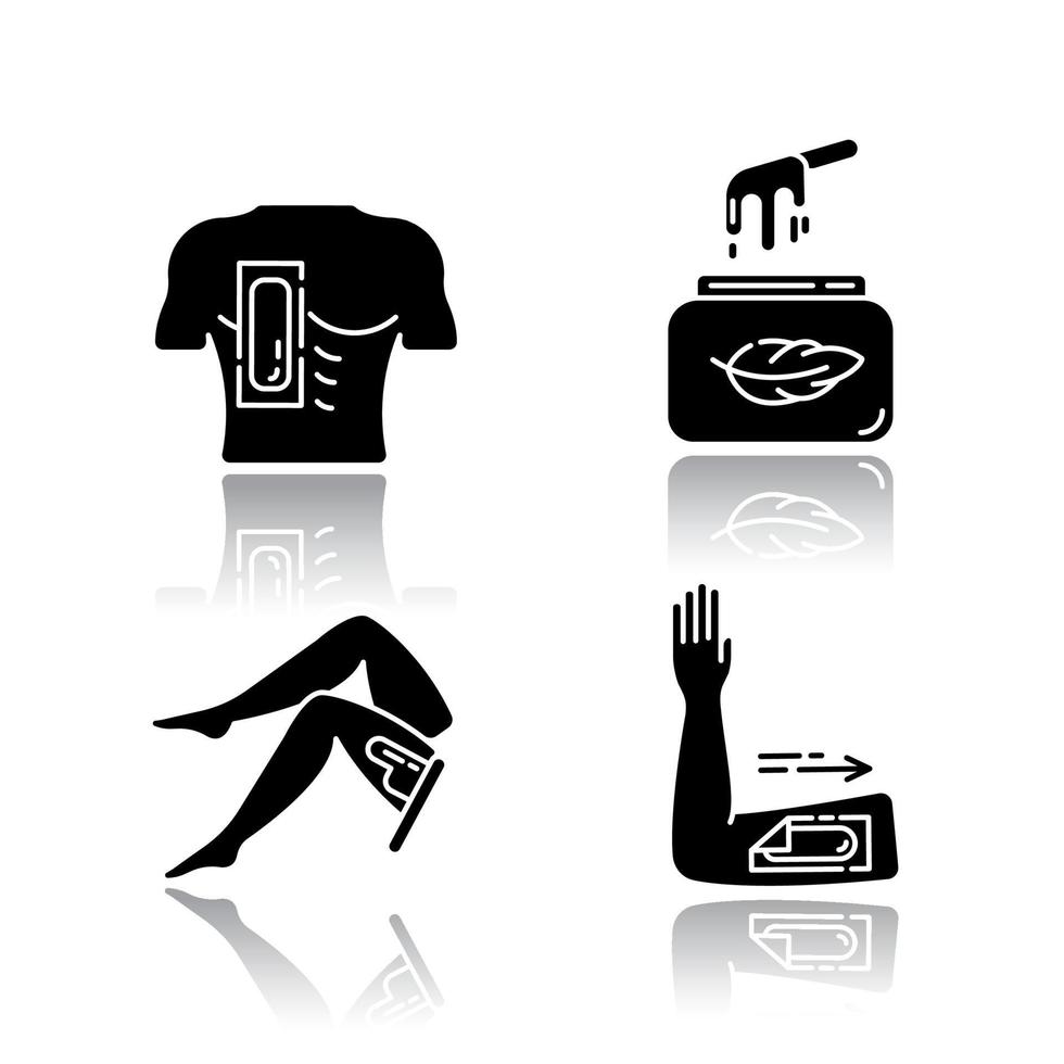 conjunto de iconos de glifo negro de sombra suave de depilación suave vector