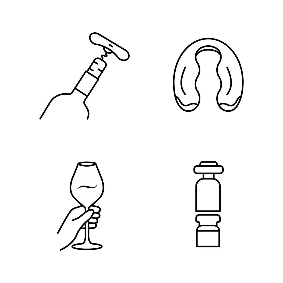 Alcohol drinks tableware linear icons set vector