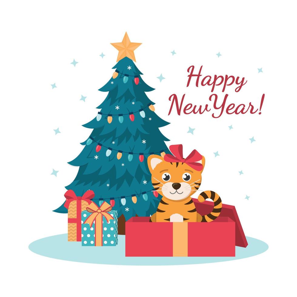 New Year Greeting Card with Cute Tiger Cub vector