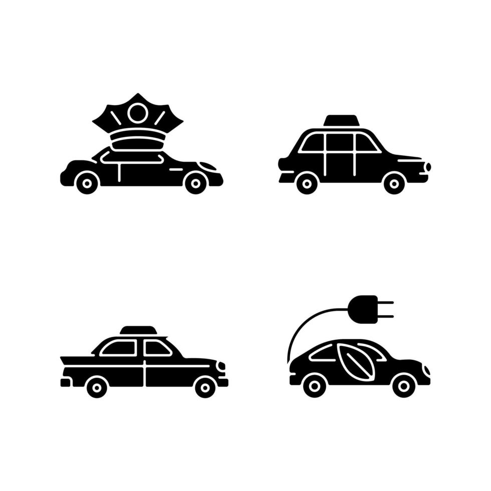 Taxi booking black glyph icons set on white space vector