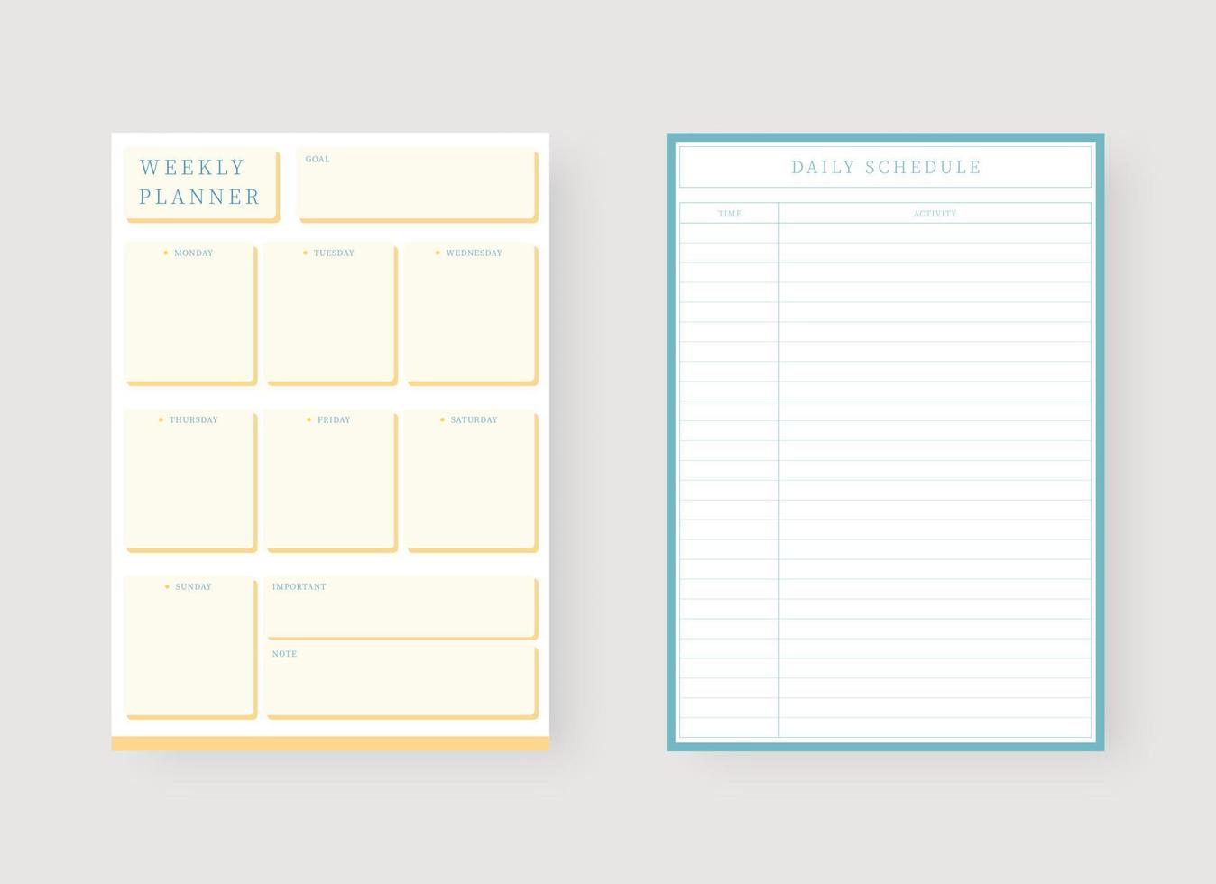 Daily and weekly planner template. Set of planner and to do list. Modern planner template set. Vector illustration.