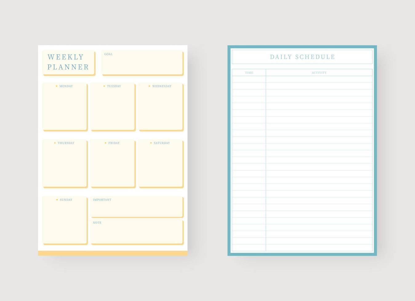 Daily and weekly planner template. Set of planner and to do list. Modern planner template set. Vector illustration.