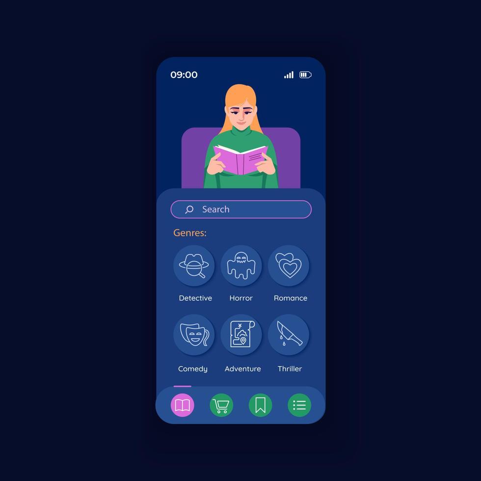 Application for reading night smartphone interface vector template
