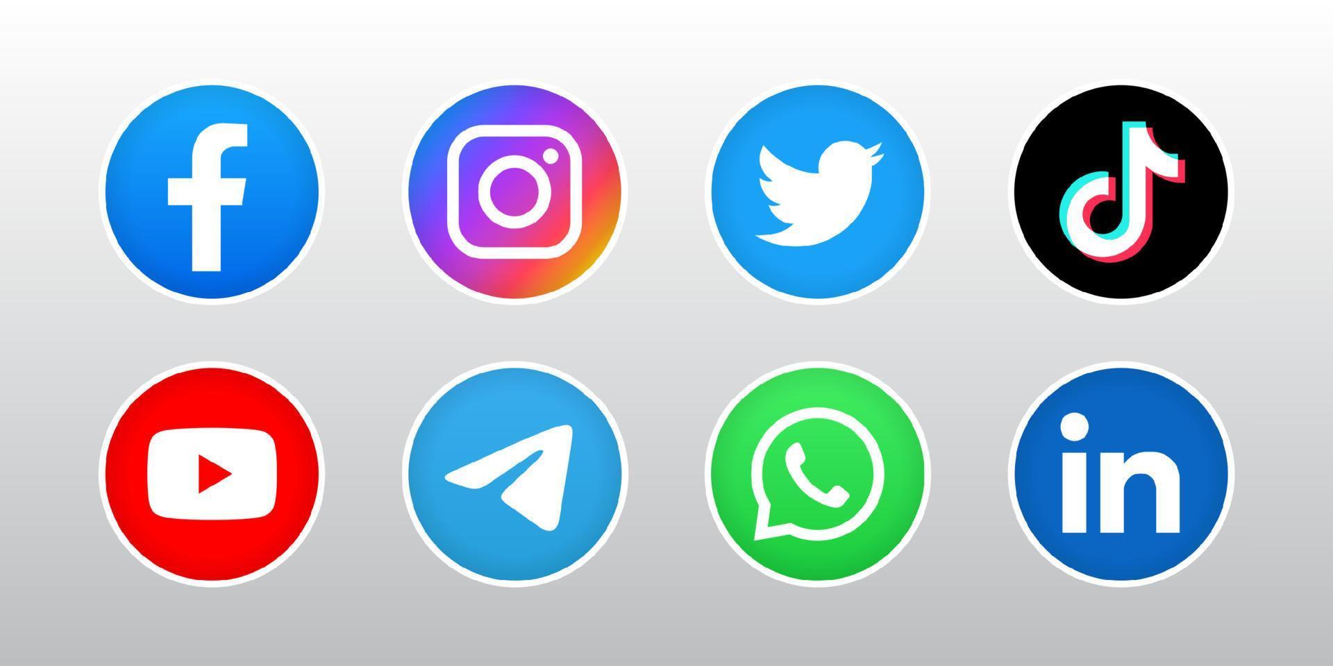 set of social media icon with line vector