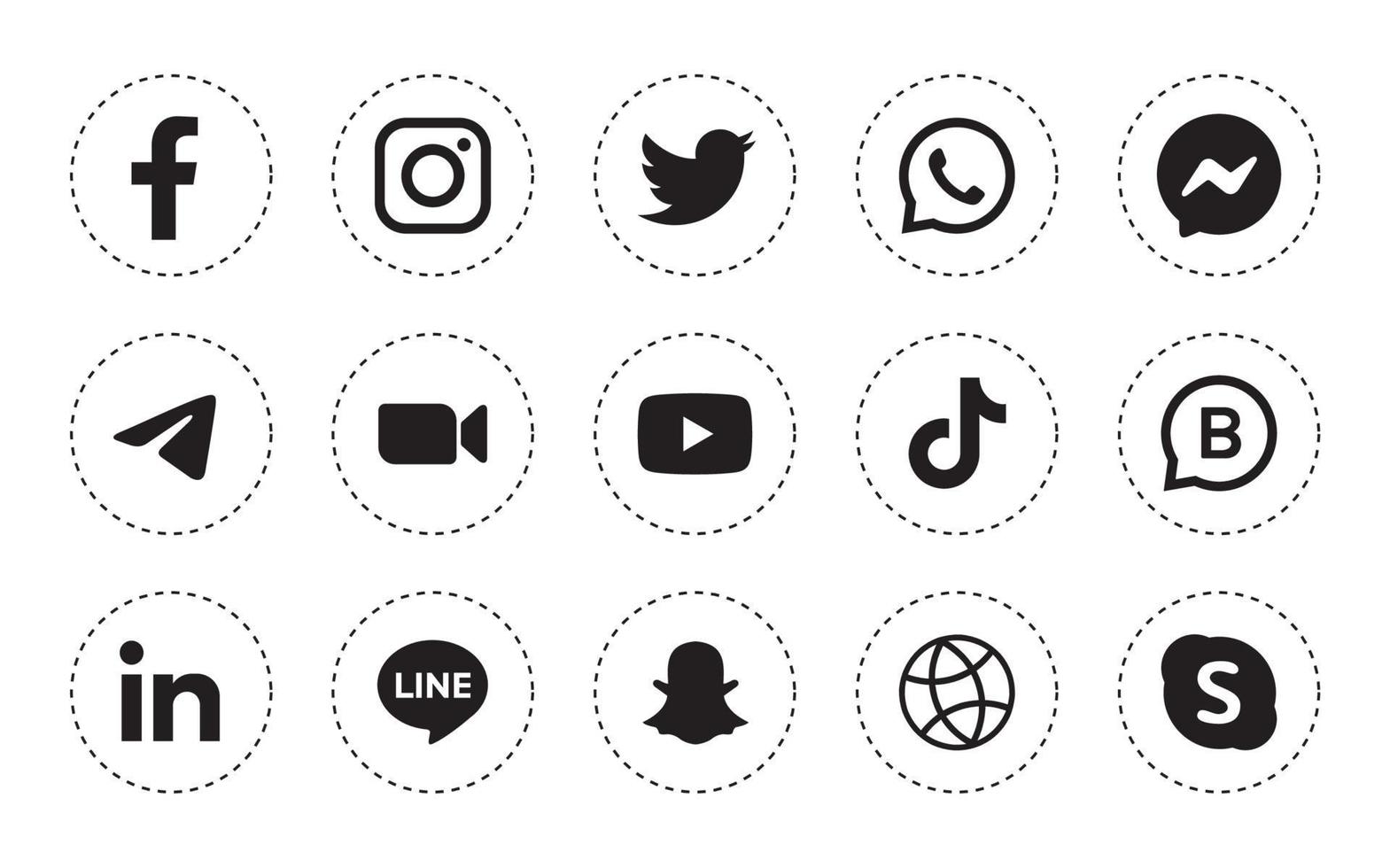 Set of round social media icon in white background vector