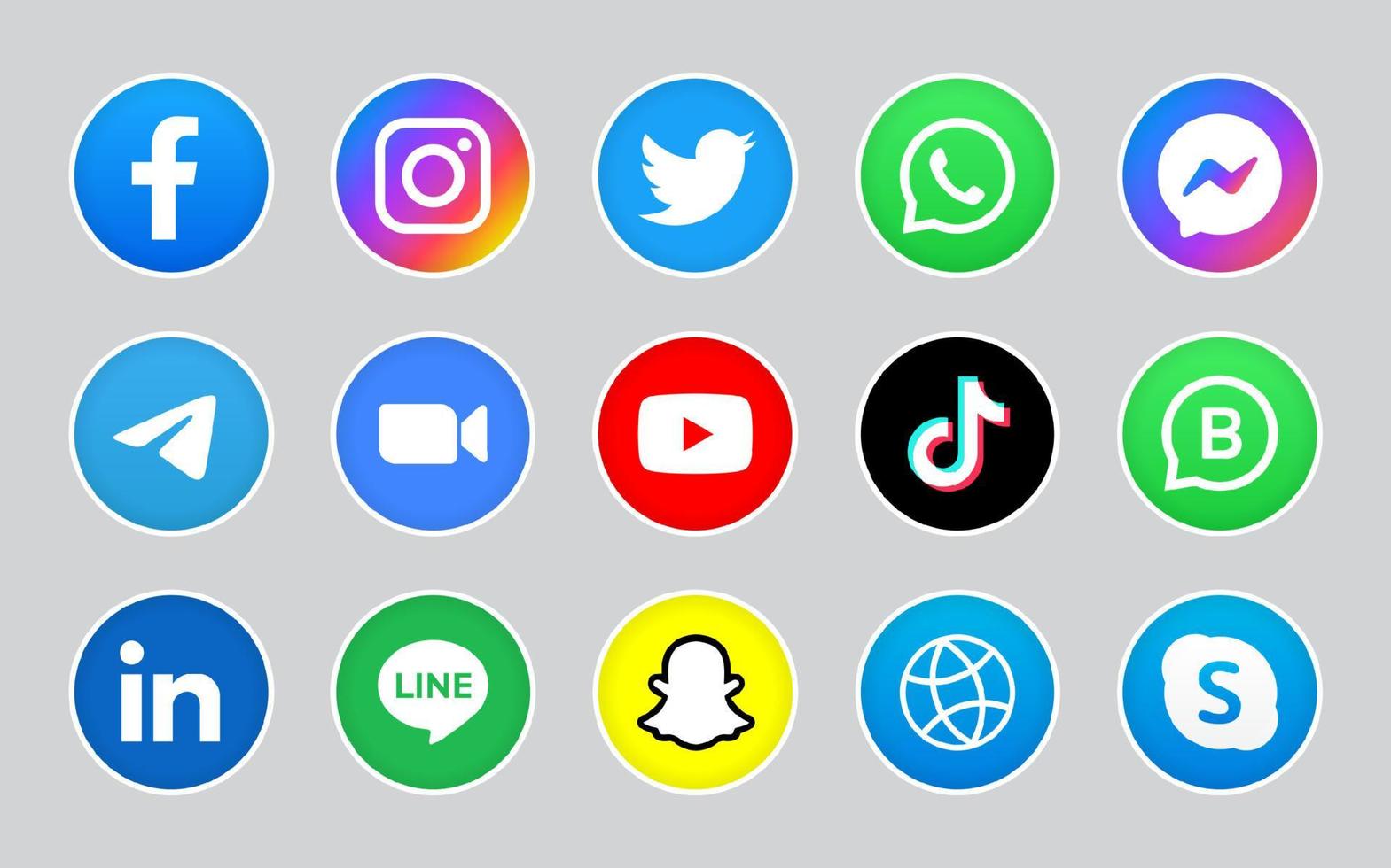 Set of round social media icon with line vector