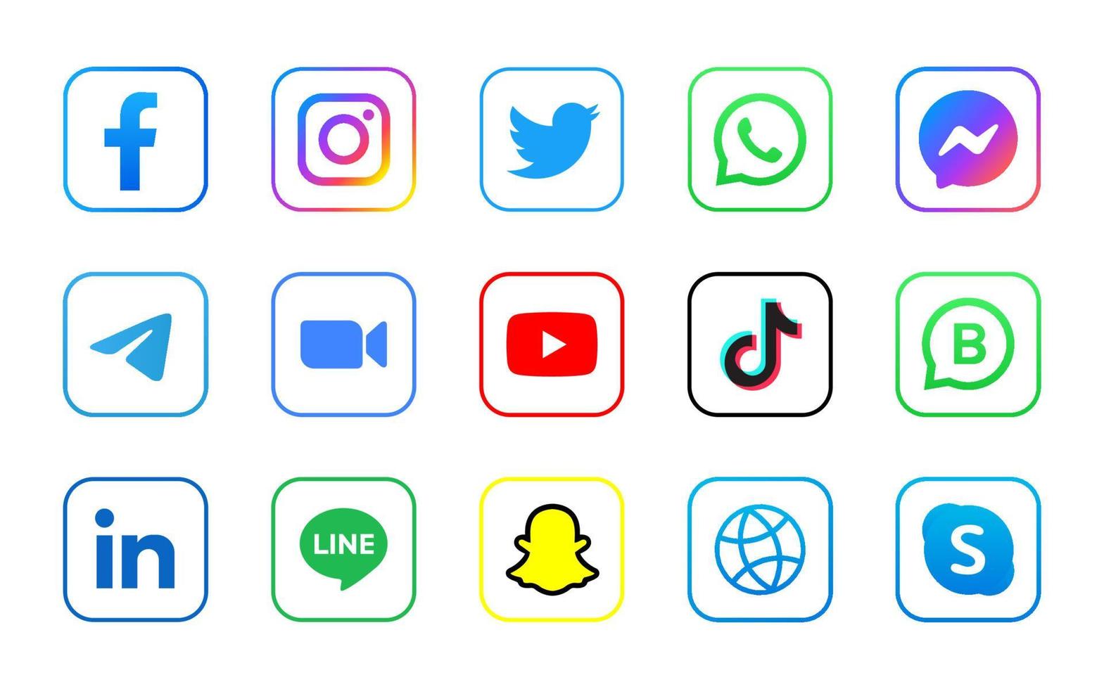 conjunto de logotipo cuadrado de redes sociales con línea vector