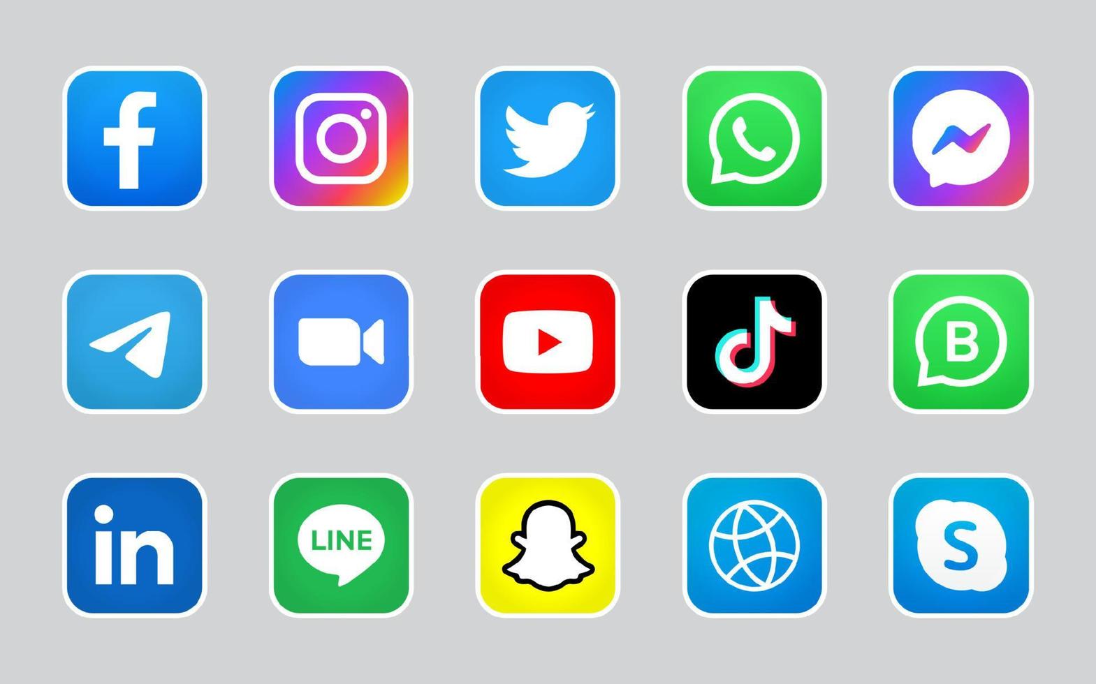 Set of square social media logo with line vector