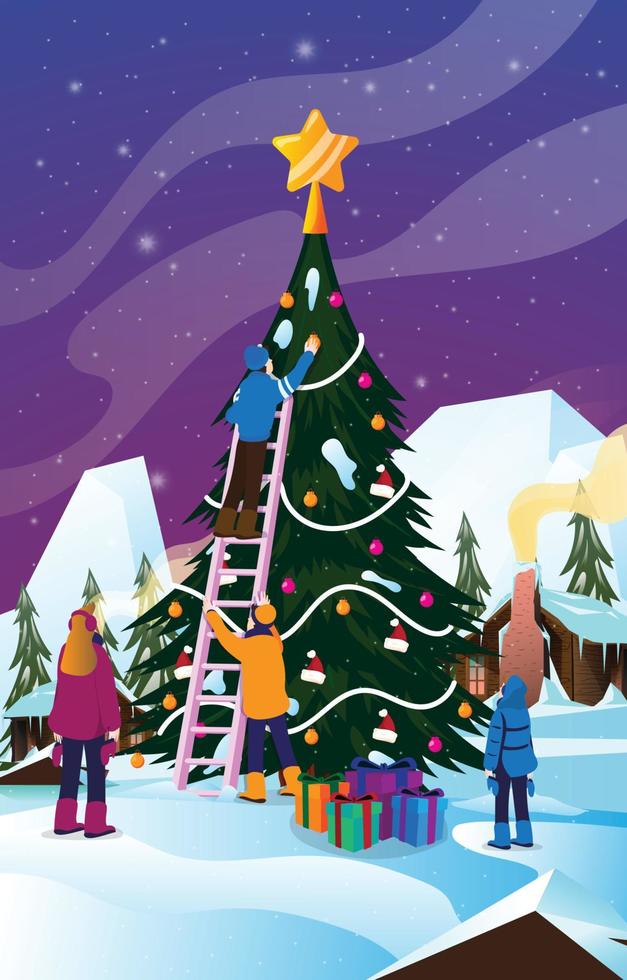 Preparing Christmas by Decorating Christmas Tree vector