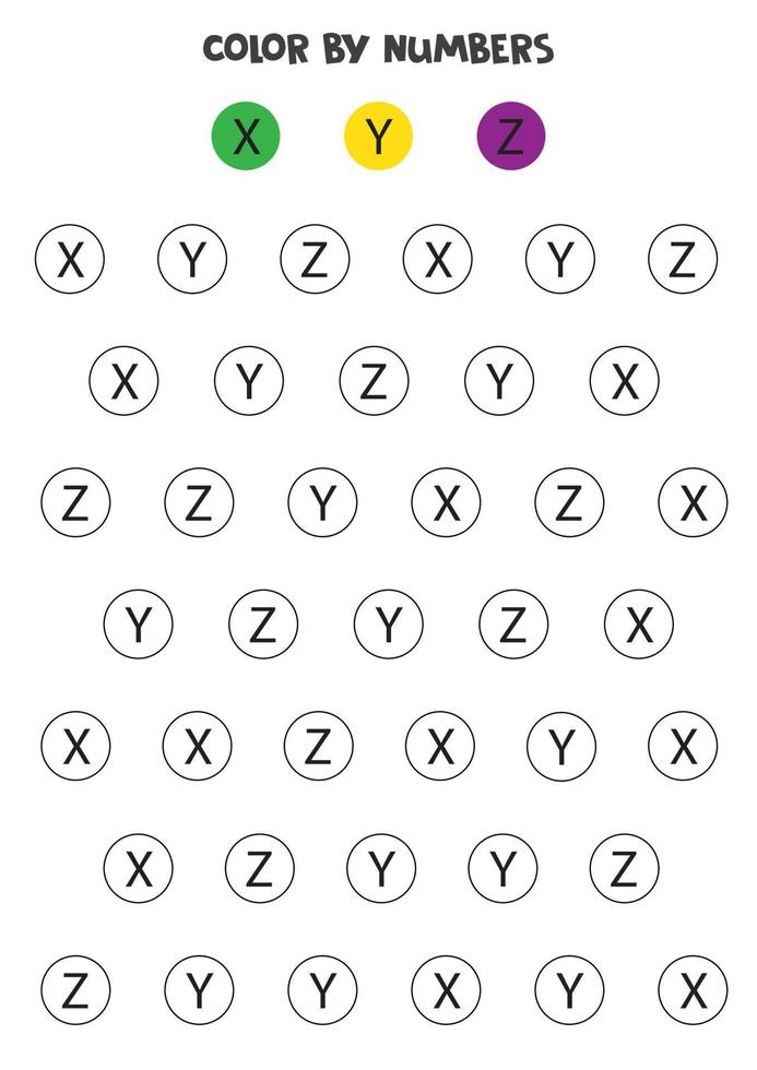 Color letters of alphabet according to the example. Math game for children. vector