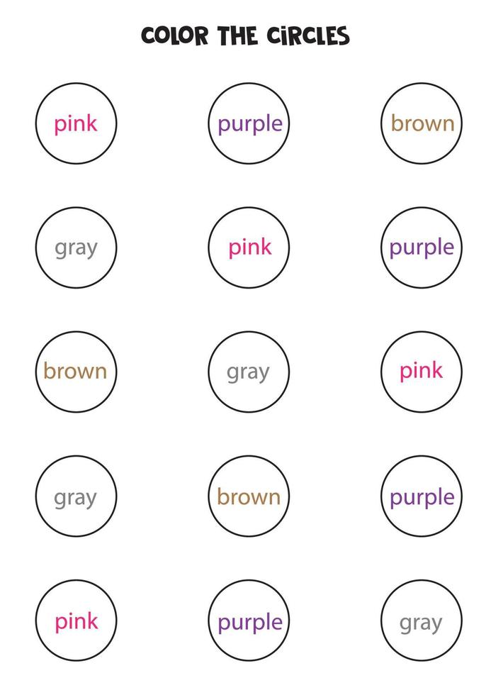Color the circles. Educational worksheet for learning colors. vector