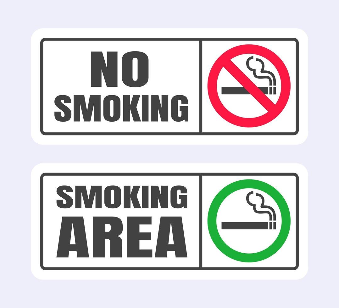 No smoking and smoking area sign set. Forbidden sign icon isolated on white background vector illustration.