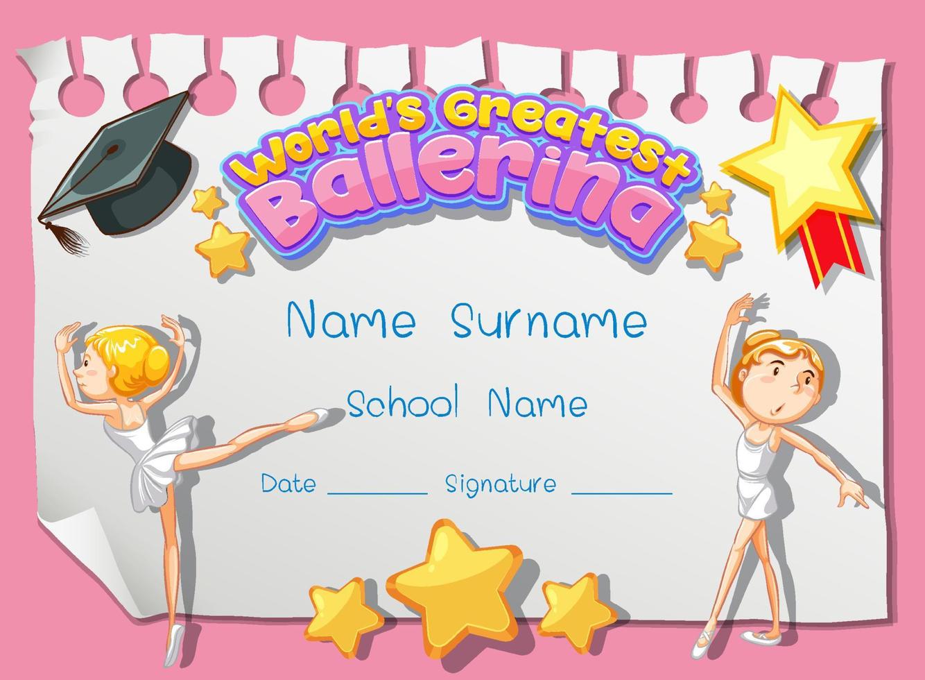 Certificate template for World's Greatest Ballerina vector