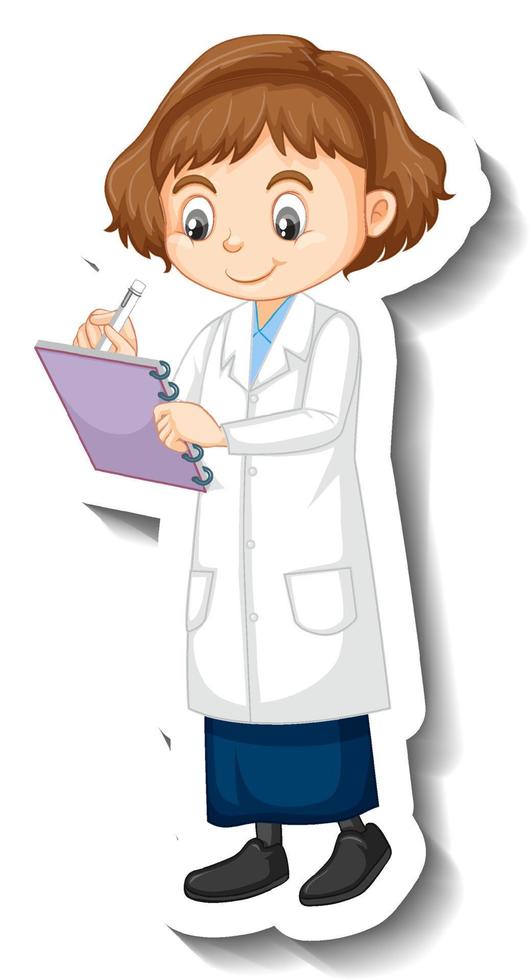 A girl in science gown cartoon character sticker vector