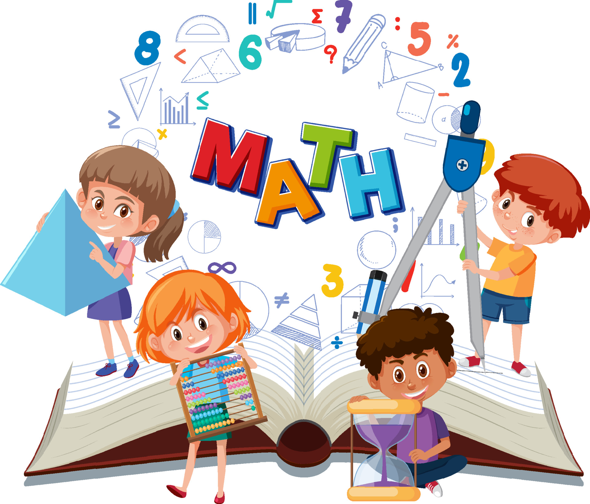 Children learning math with tools on book isolated 3601270 Vector Art