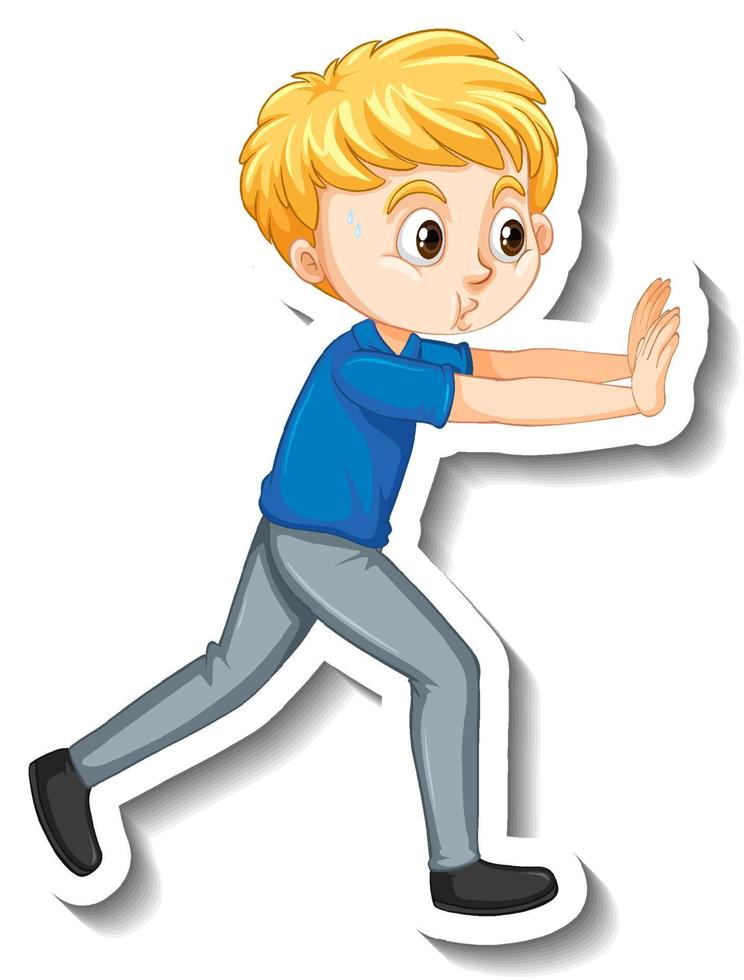 A boy pushing pose cartoon character sticker vector
