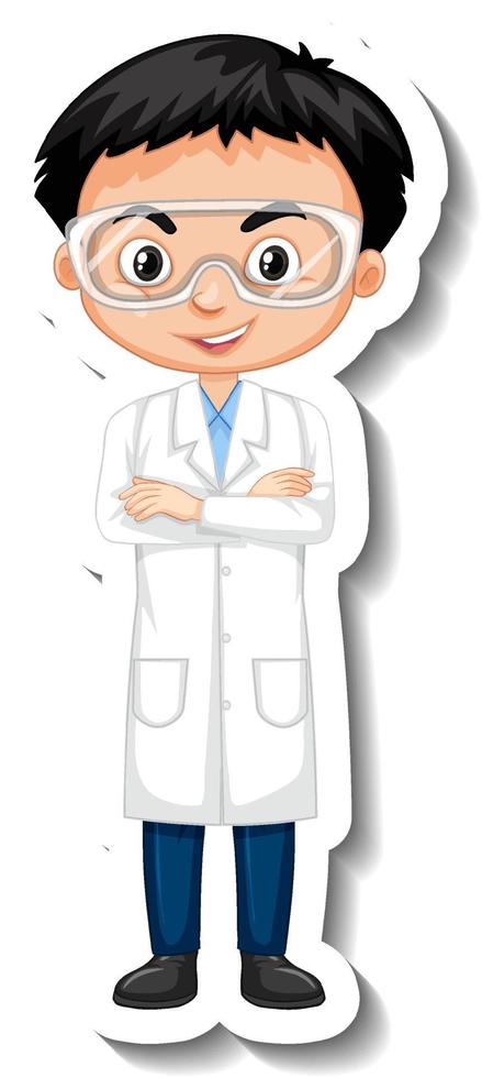 Scientist boy cartoon character sticker vector