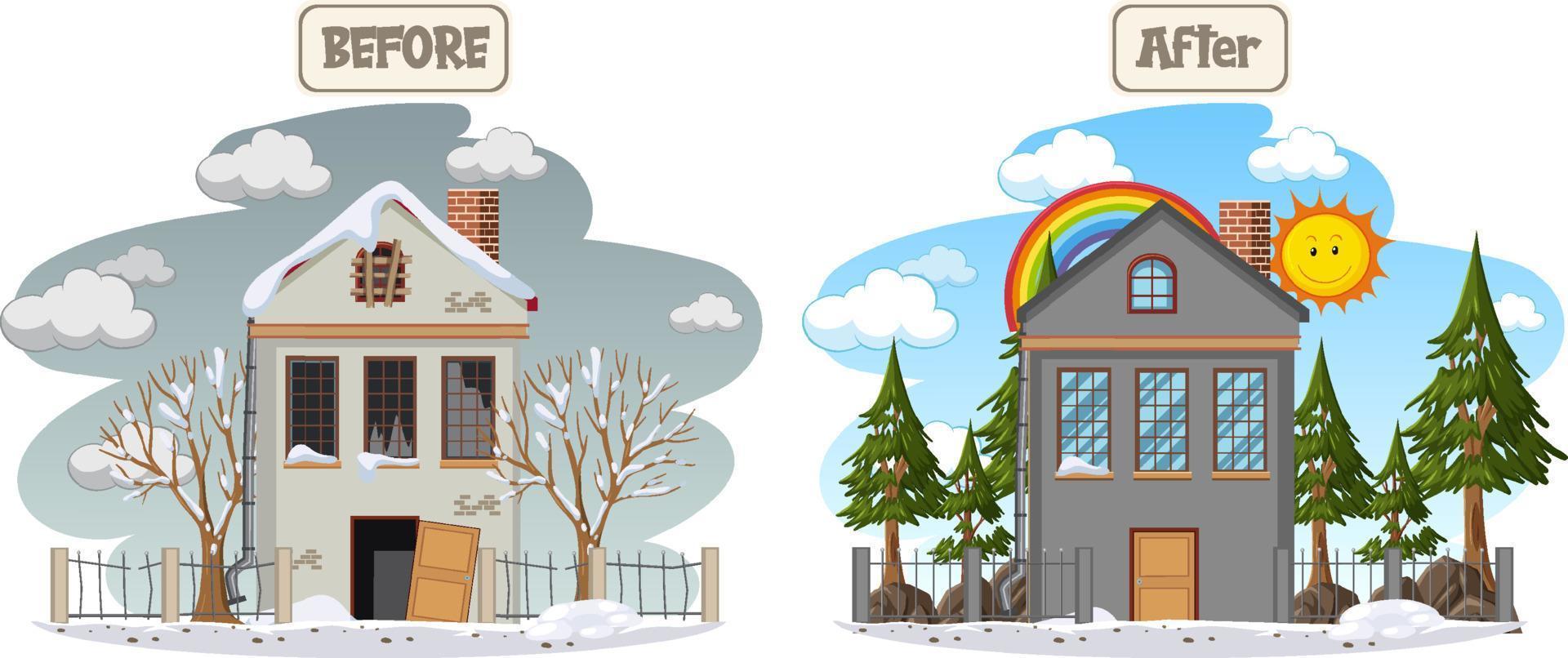 House before and after renovation vector