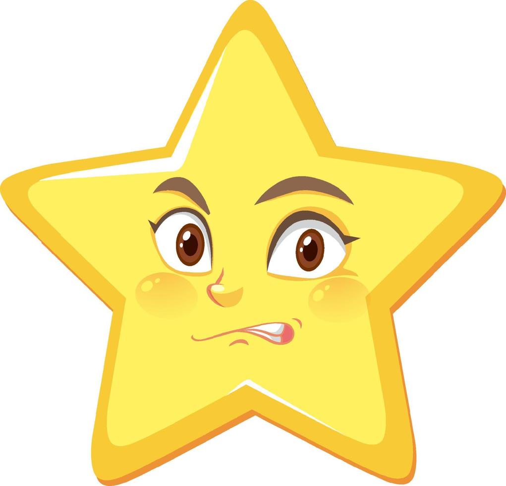 Star cartoon character with disgusting face expression on white background vector