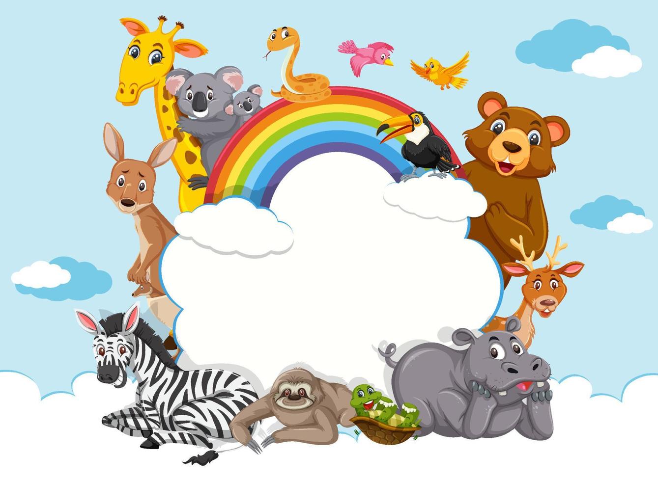 Empty cloud banner with various wild animals vector