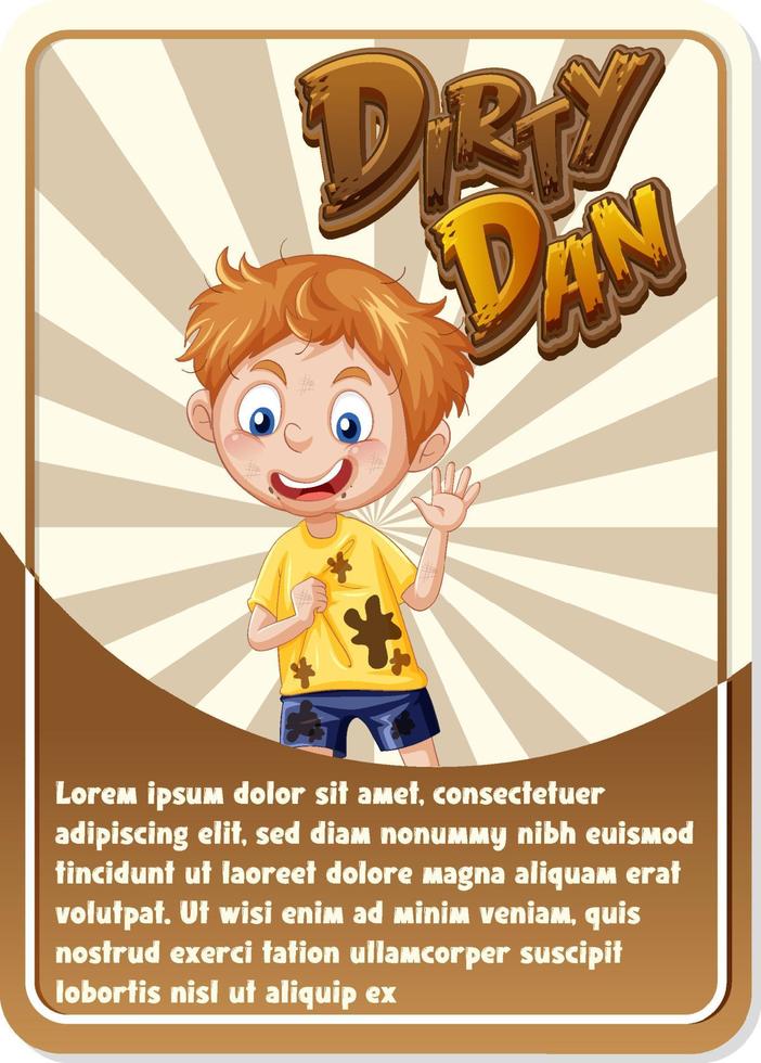 Character game card template with word Dirty Dan vector