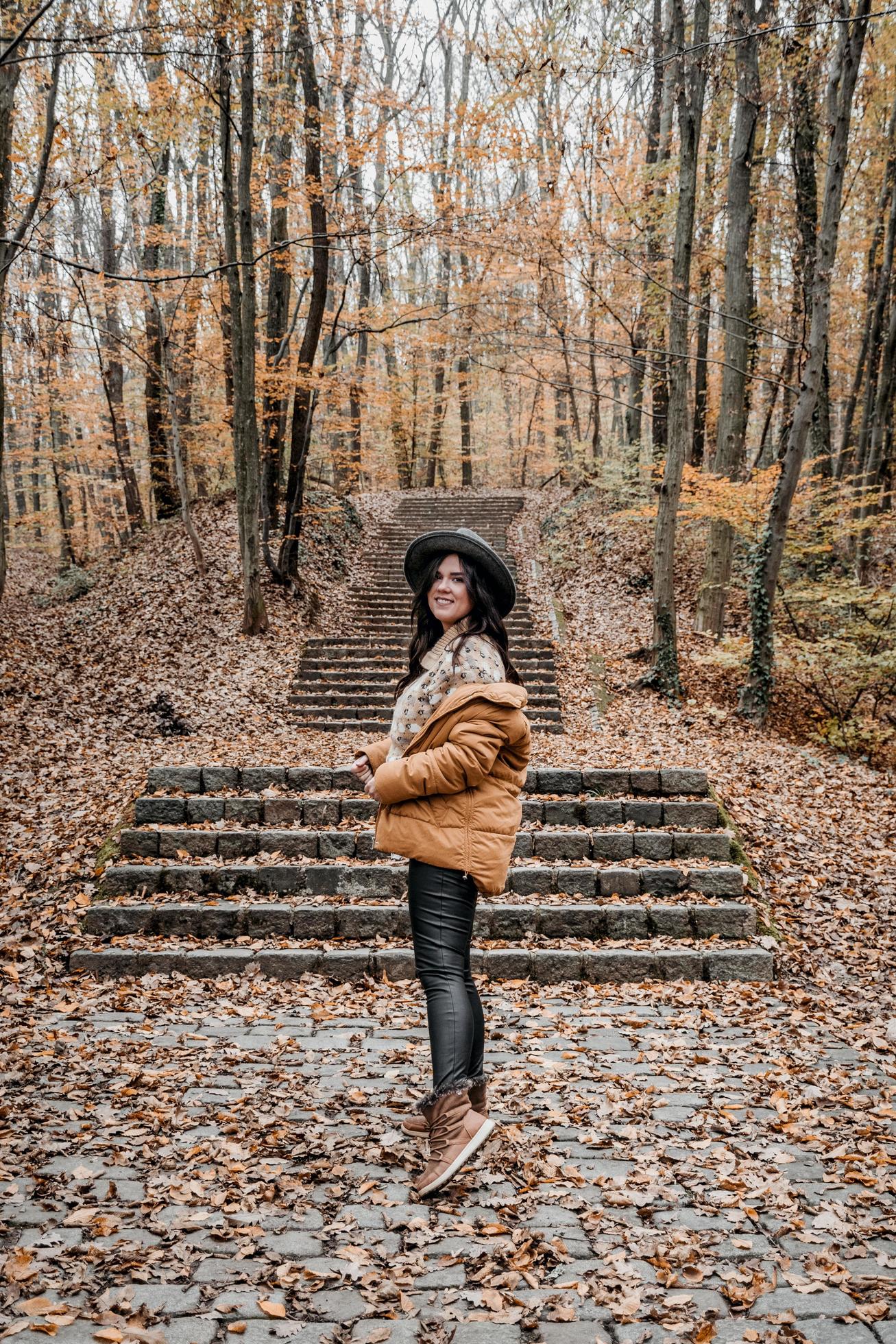 Shot of a beautiful smiling woman posing in an autumn forest 3602064 Stock  Photo at Vecteezy