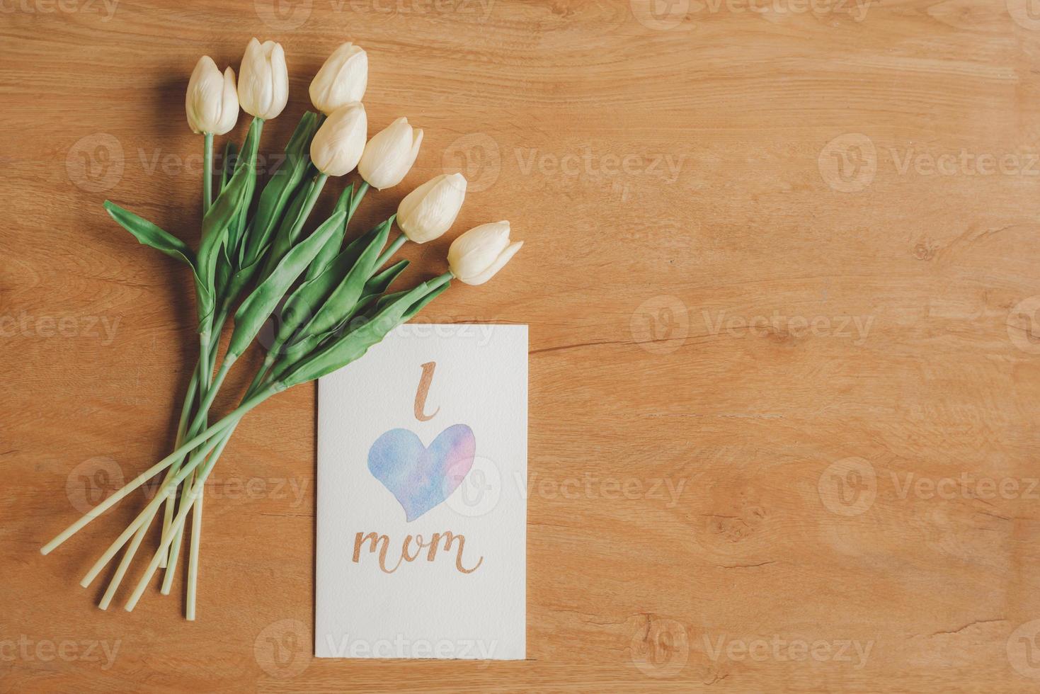 I love mom greeting card and flowers photo