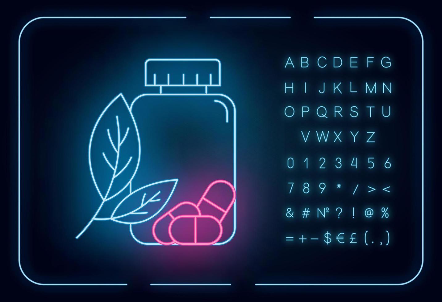 Herbal pills neon light icon vector