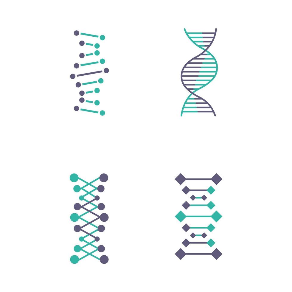 DNA chains violet and turquoise color icons set vector