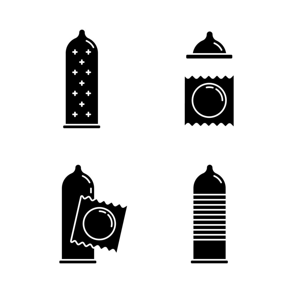 Condom glyph icons set vector