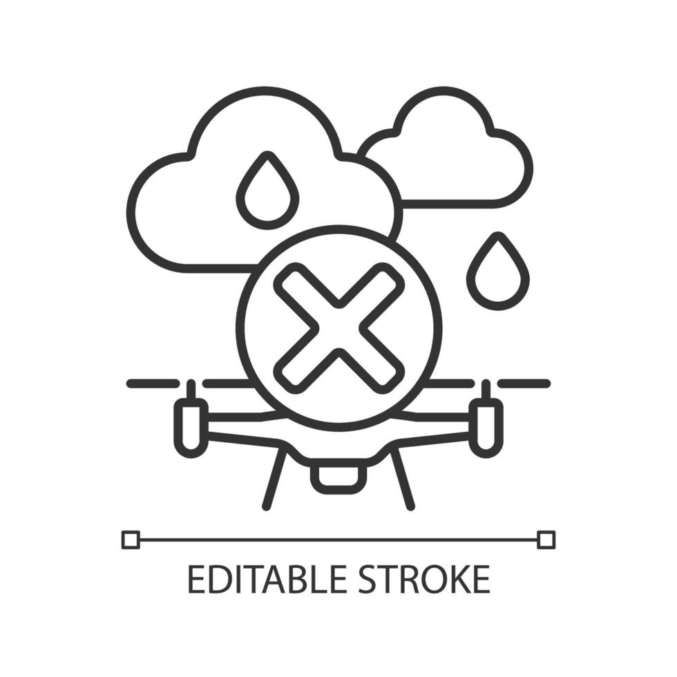 Dont fly when heavy rain linear manual label icon vector