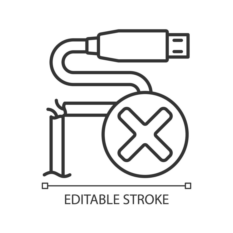 no use el icono de etiqueta manual lineal de cable agrietado vector