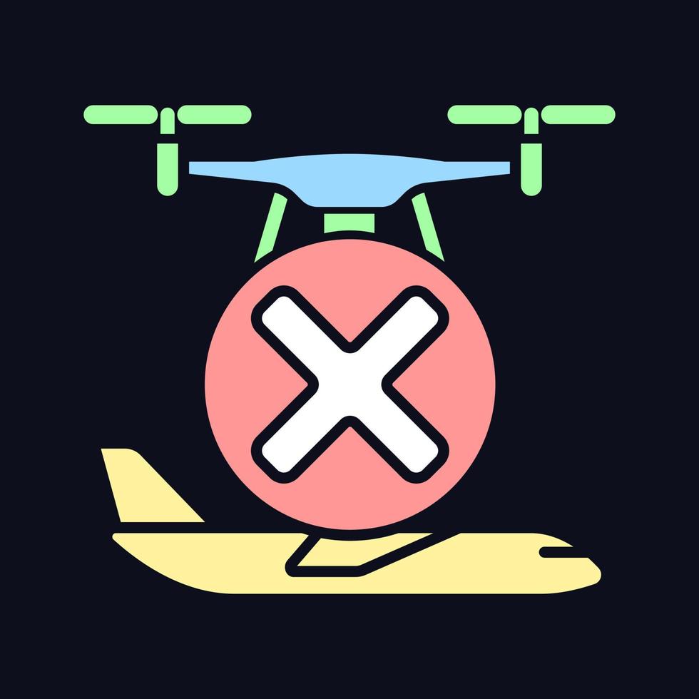 Dont fly near aircrafts RGB color manual label icon for dark theme vector