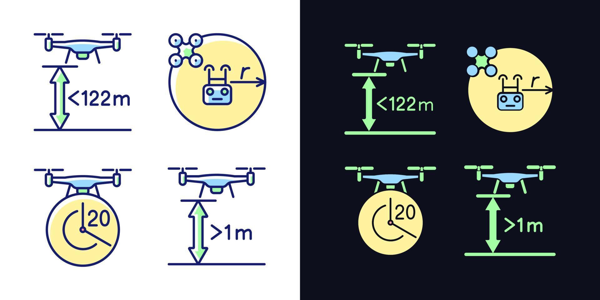 drone control adecuado tema claro y oscuro color rgb conjunto de iconos de etiqueta manual vector