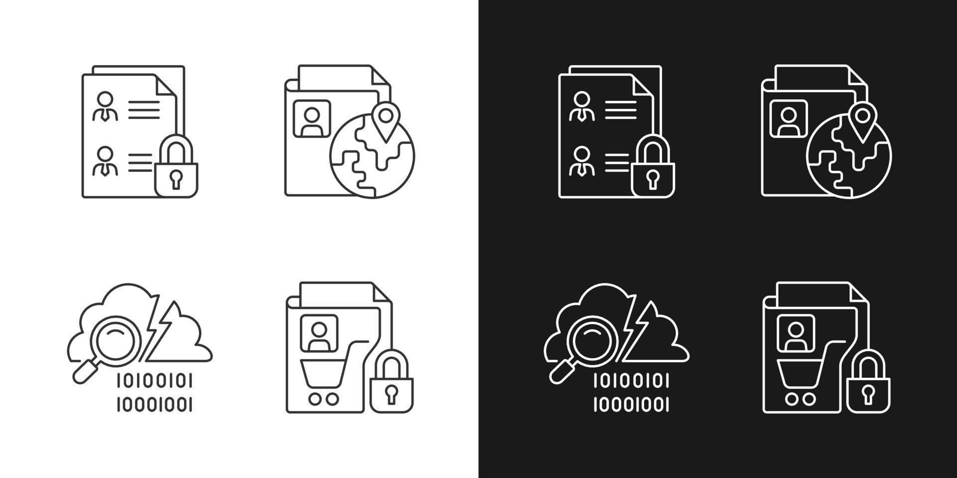 Maintain information security linear icons set for dark and light mode vector