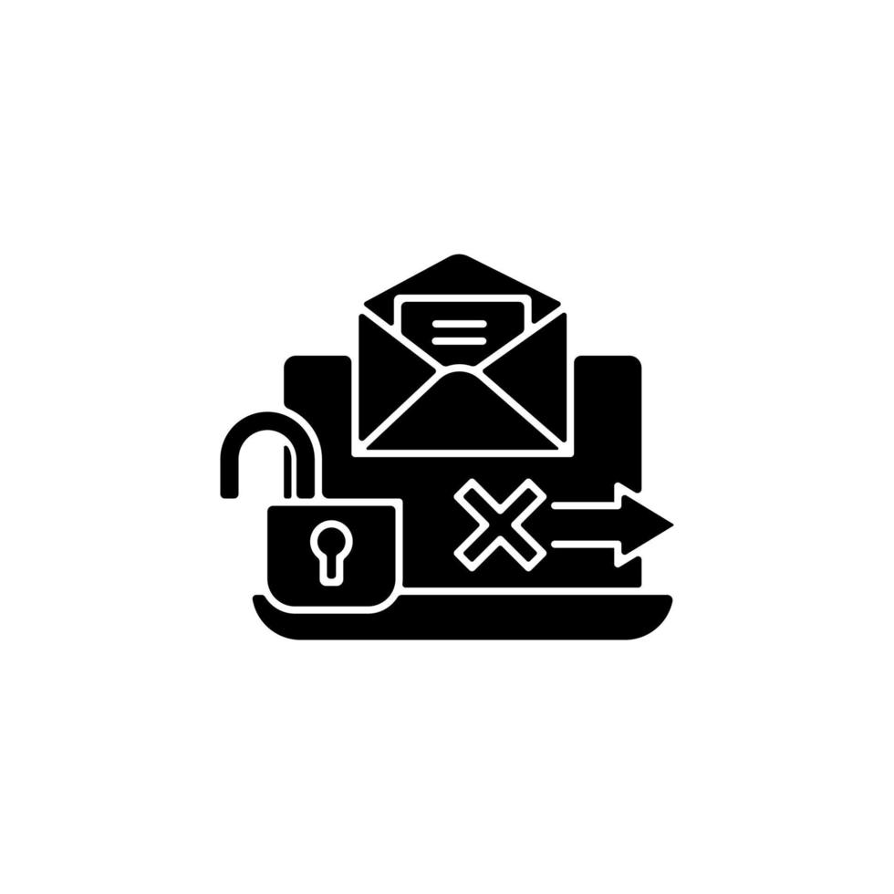 No transmission via email black glyph icon vector