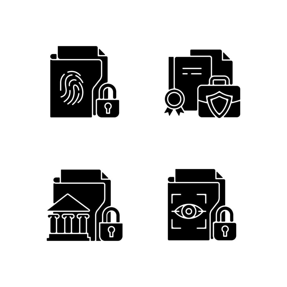 Personal sensitive data black glyph icons set on white space vector