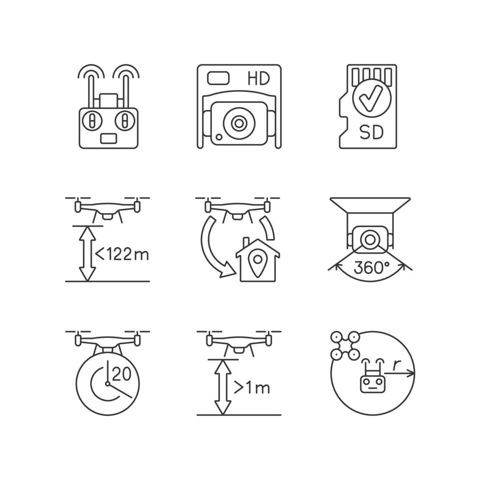 Conjunto de iconos de etiqueta manual lineal de cuidado de drones vector