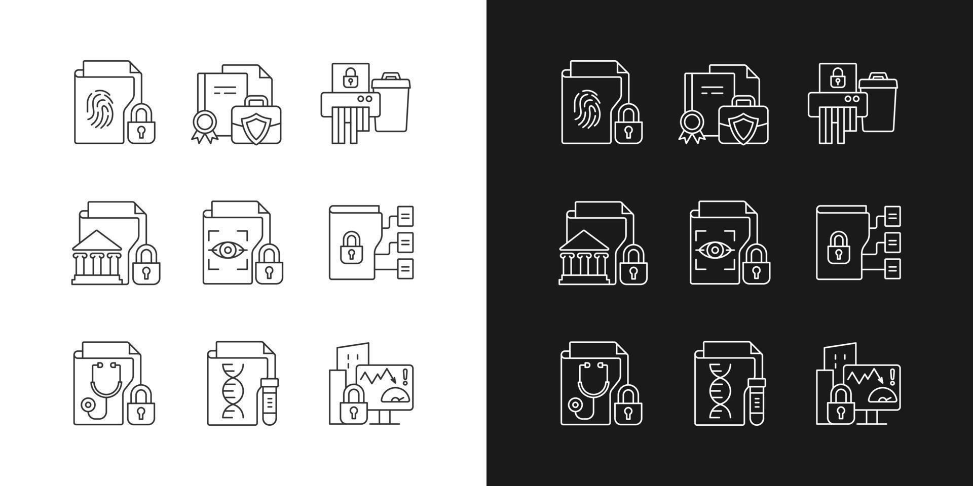 Confidential information types linear icons set for dark and light mode vector