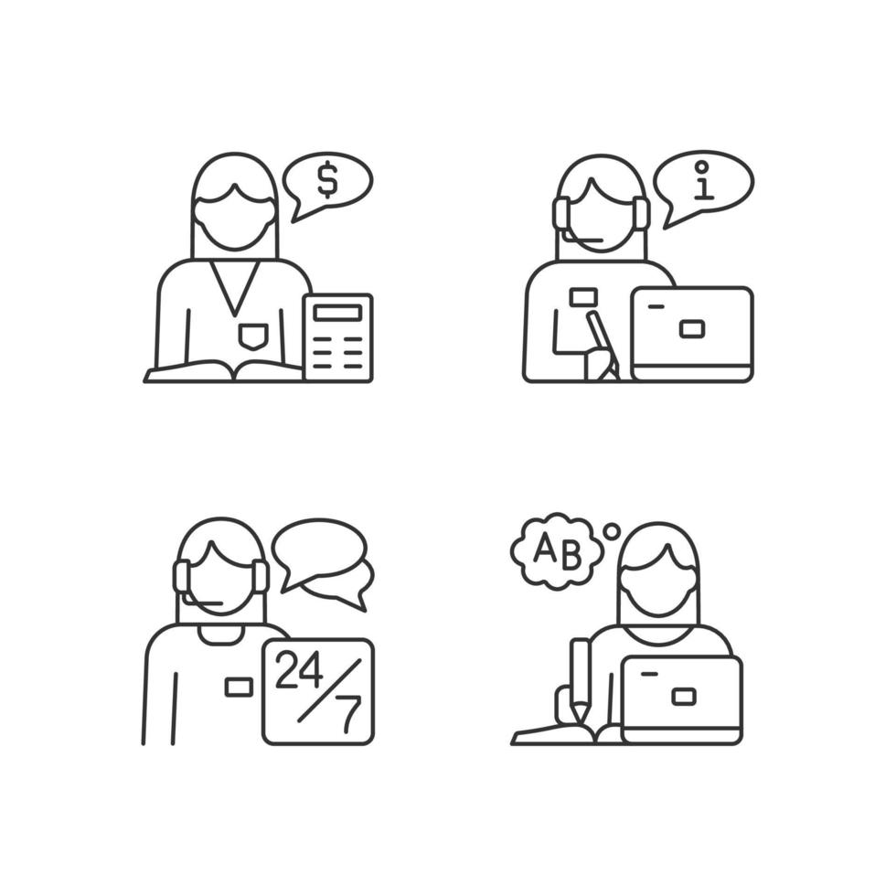 Female assistant RGB linear icons set vector