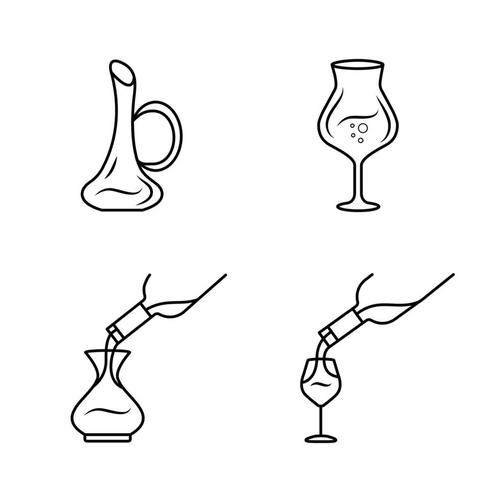 Wine service llinear icons set vector