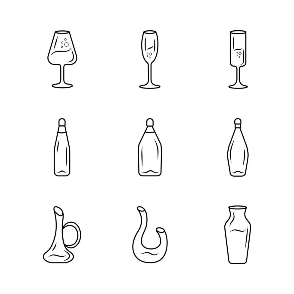 Winery glassware linear icons set vector