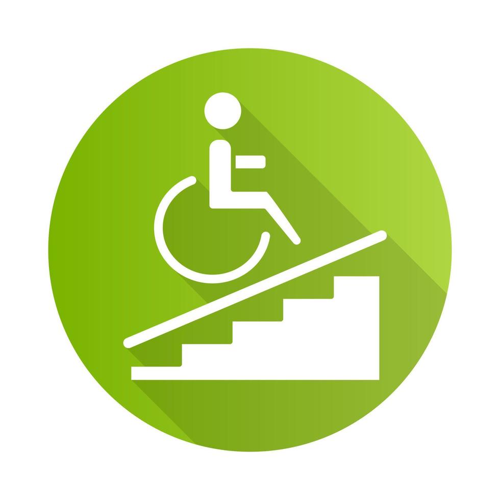Wheelchair access green flat design long shadow glyph icon vector