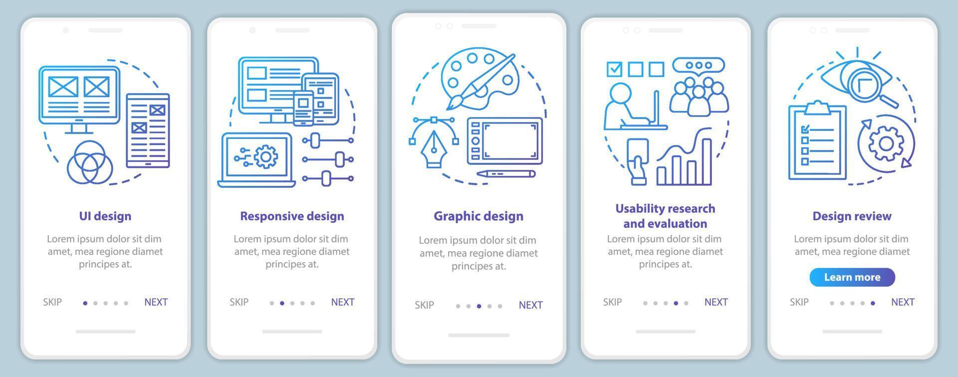 Software development onboarding mobile app page screen vector template